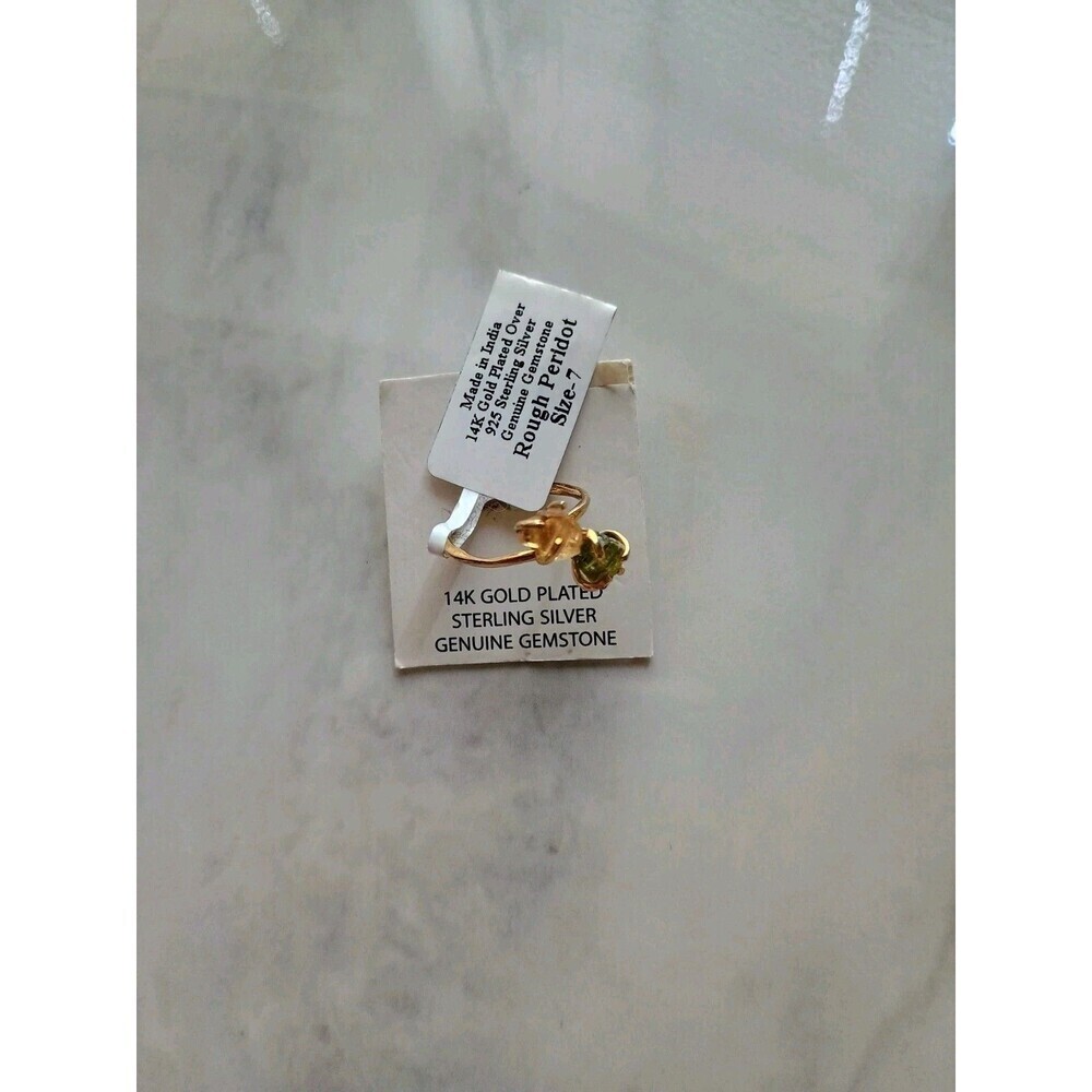 14K Gold Plated Sterling Silver Genuine Gemstone Peridot Citrine Ring Size 7